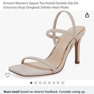 Ermonn Women's Square Toe Heeled Sandals Slip On Crisscross Strap Heels